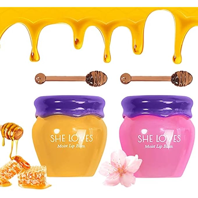 She Loves 2 BOTTLES SAKURA & HONEY LIP BALM, DAY & NIGHT REPAIR DEEP MOISTURE AND FADE LINES, RICH IN VITAMIN E & CHERRY BLOSSOM EXTRACT BEESWAX ESSENCE NATURAL ENHANCER CARE SLEEPING MASK - Image 1